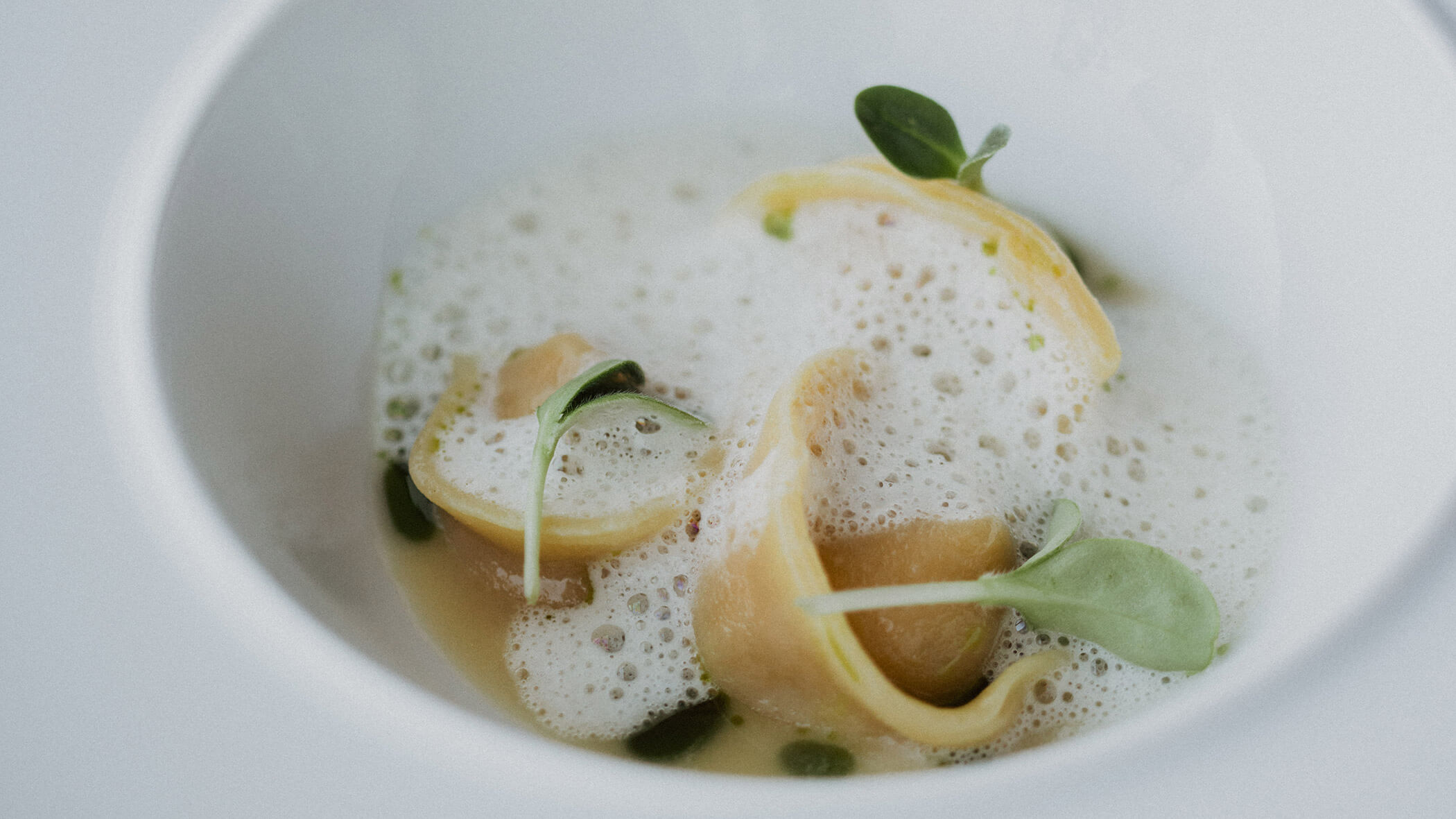 Tortellini arranged on a plate